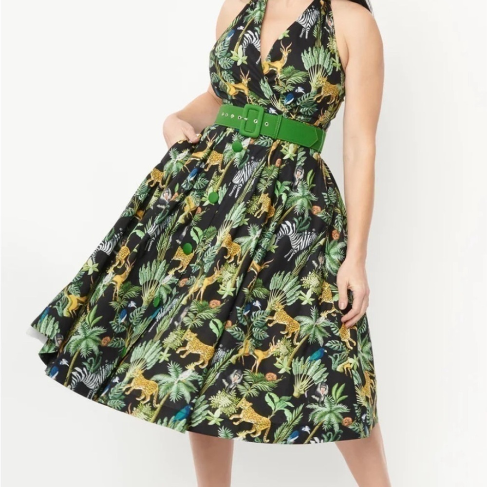 Unique Vintage Tarrytown Hostess Jungle Print Dress Size XS/2